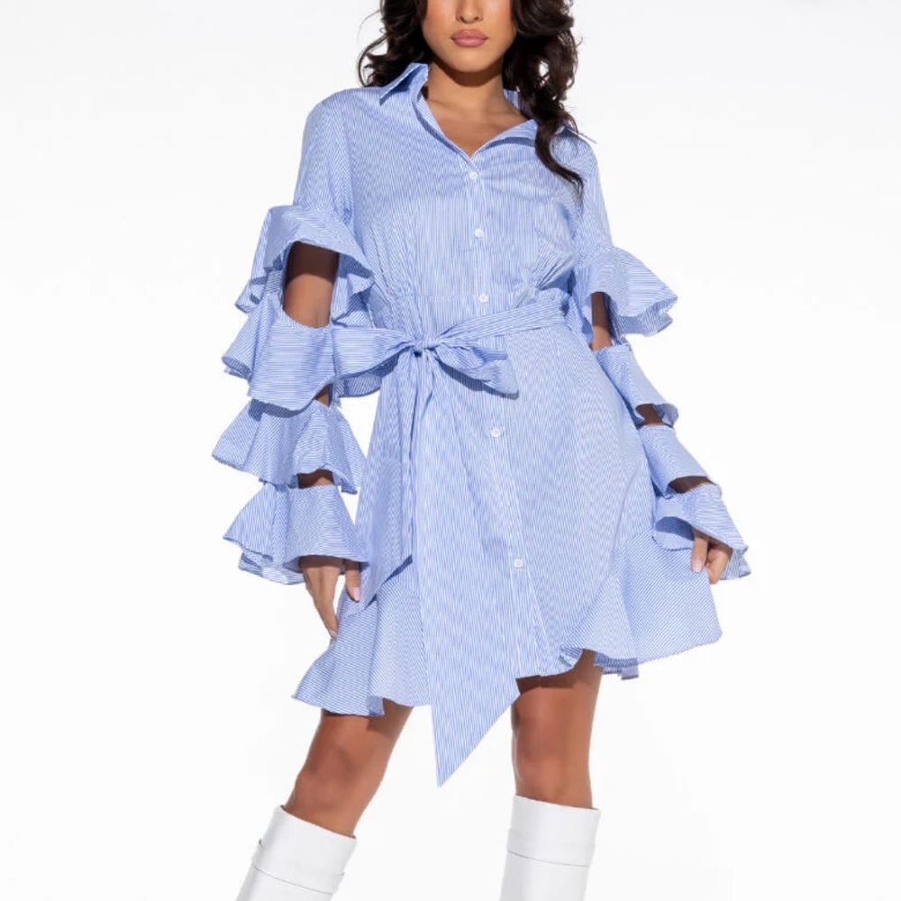 New Akira CUT OUT STRIPE POPLIN SHIRT DRESS - Picture 3 of 15